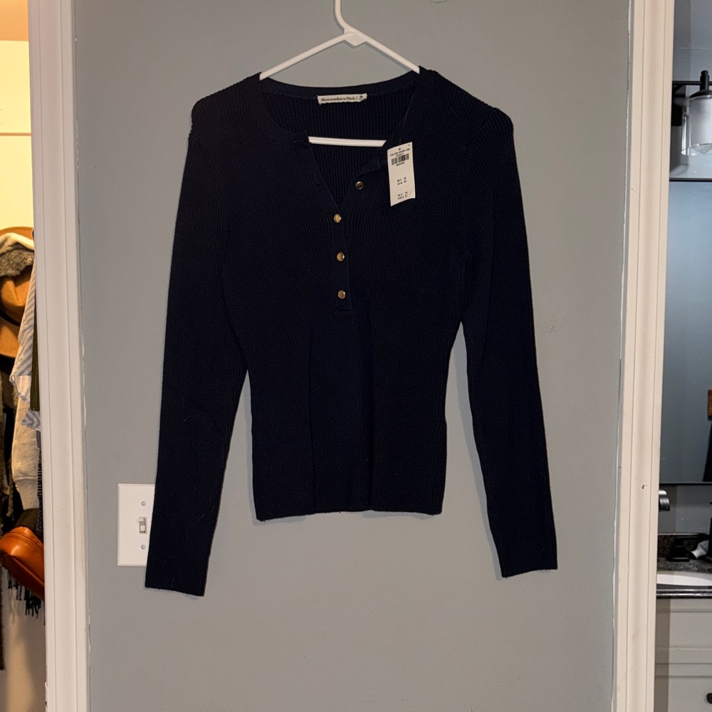 Abercrombie Ribbed Long Sleeve Sweater - Navy